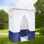 Assembled 7.5 ft tall EZ Build QUEEN sukkah on lawn with bamboo roof