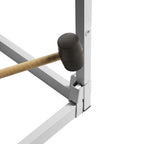 Close-up of EZ Build QUEEN sukkah plastic corner joint assembly