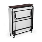 Compact folded folding bed with caster wheels for easy storage