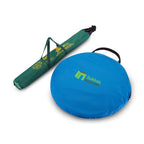Carrying bags for Sukkah On the Go including round blue bag and cylindrical green storage case