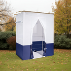 EZ Build QUEEN sukkah with rolled-up window shade and bamboo schach