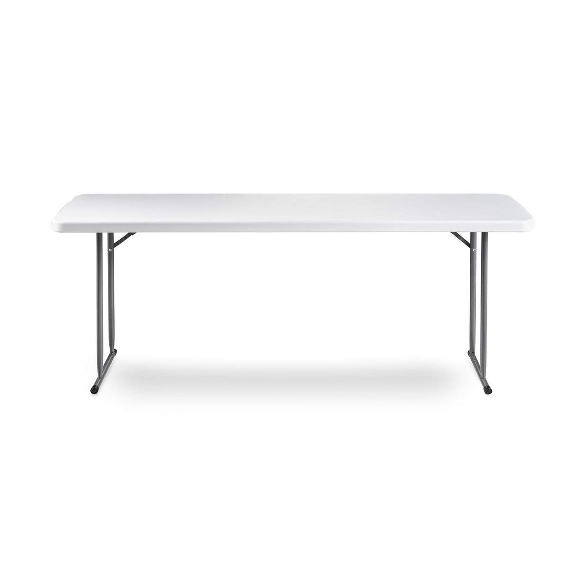 White plastic folding table 18 inch wide with steel legs